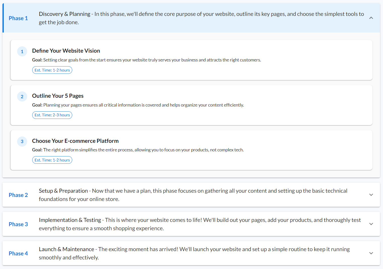 New Website Launch project plan with 4 phases